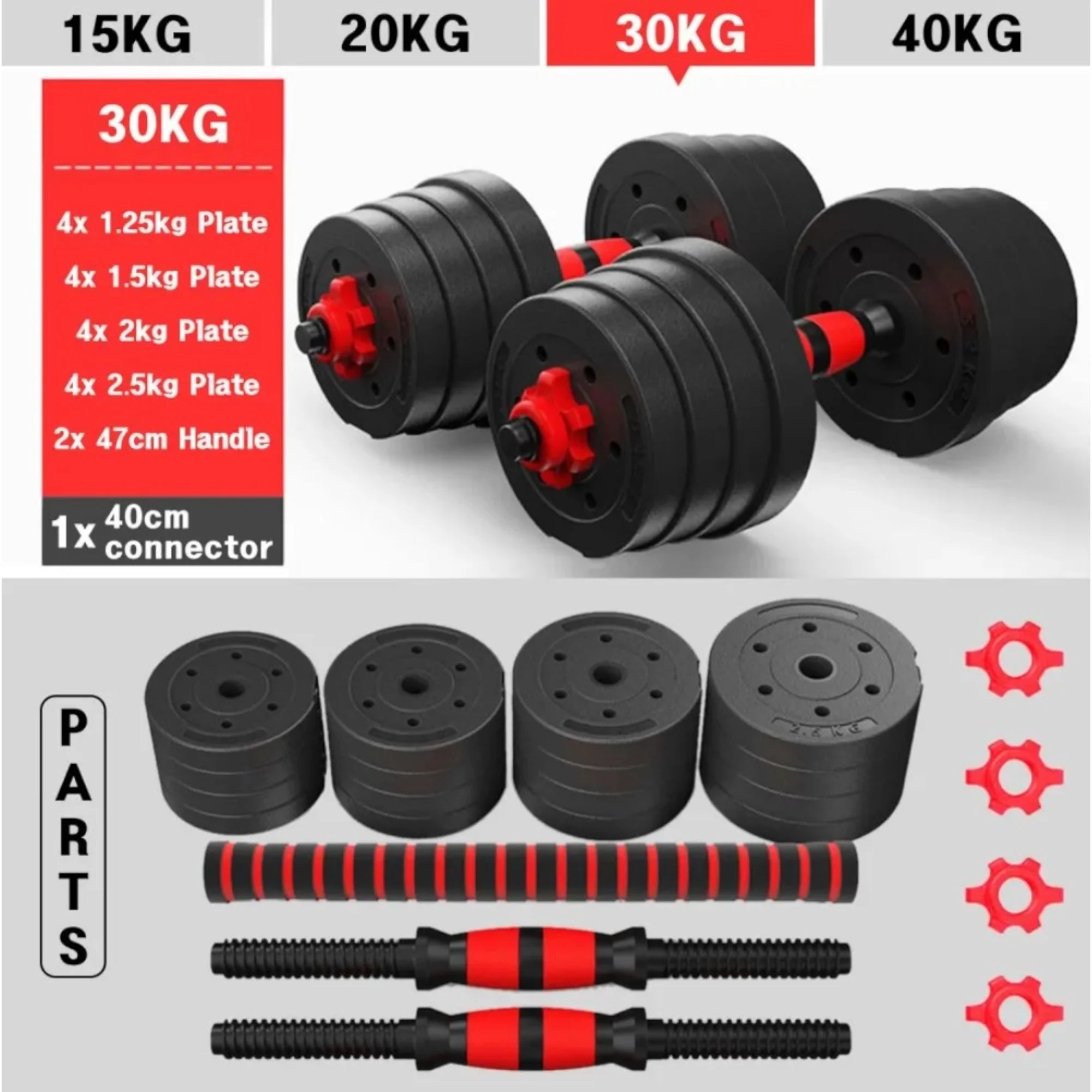 Adjustable Dumbbell/ Pesas ajustables Set 2 in 1 with Bars Multifunctional 10KG-30KG