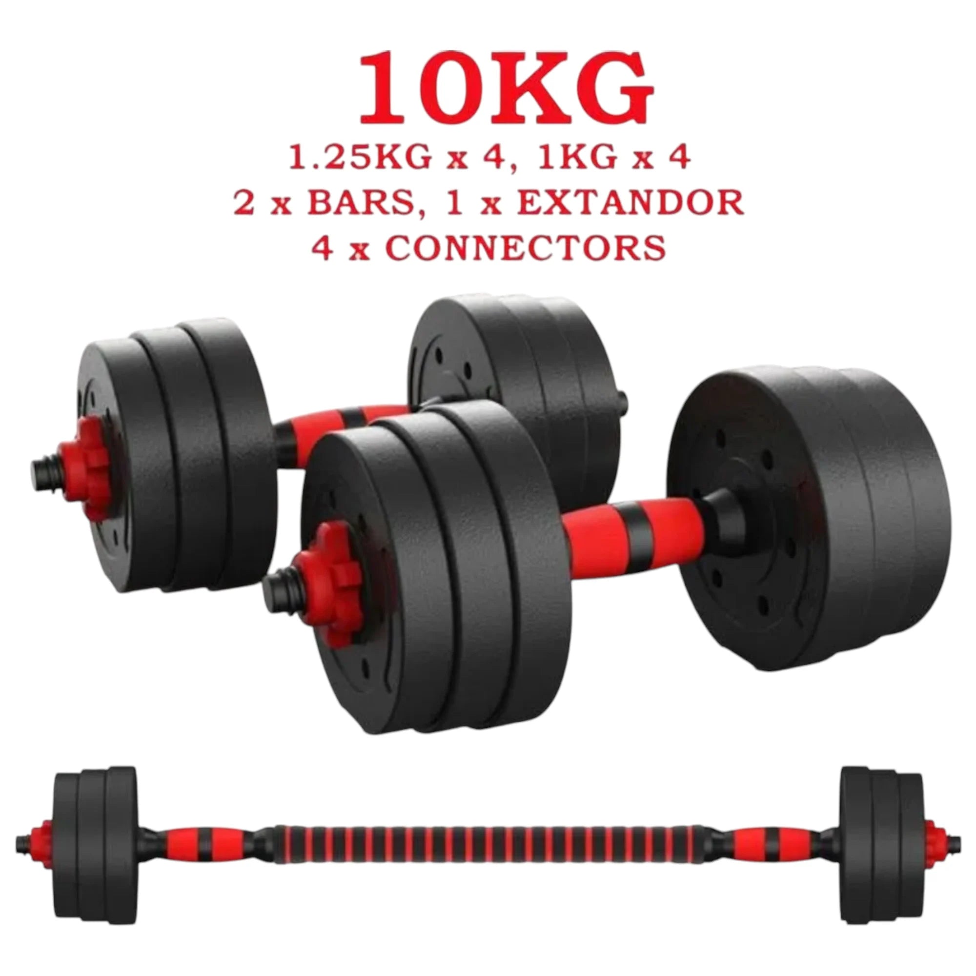 Adjustable Dumbbell/ Pesas ajustables Set 2 in 1 with Bars Multifunctional 10KG-30KG