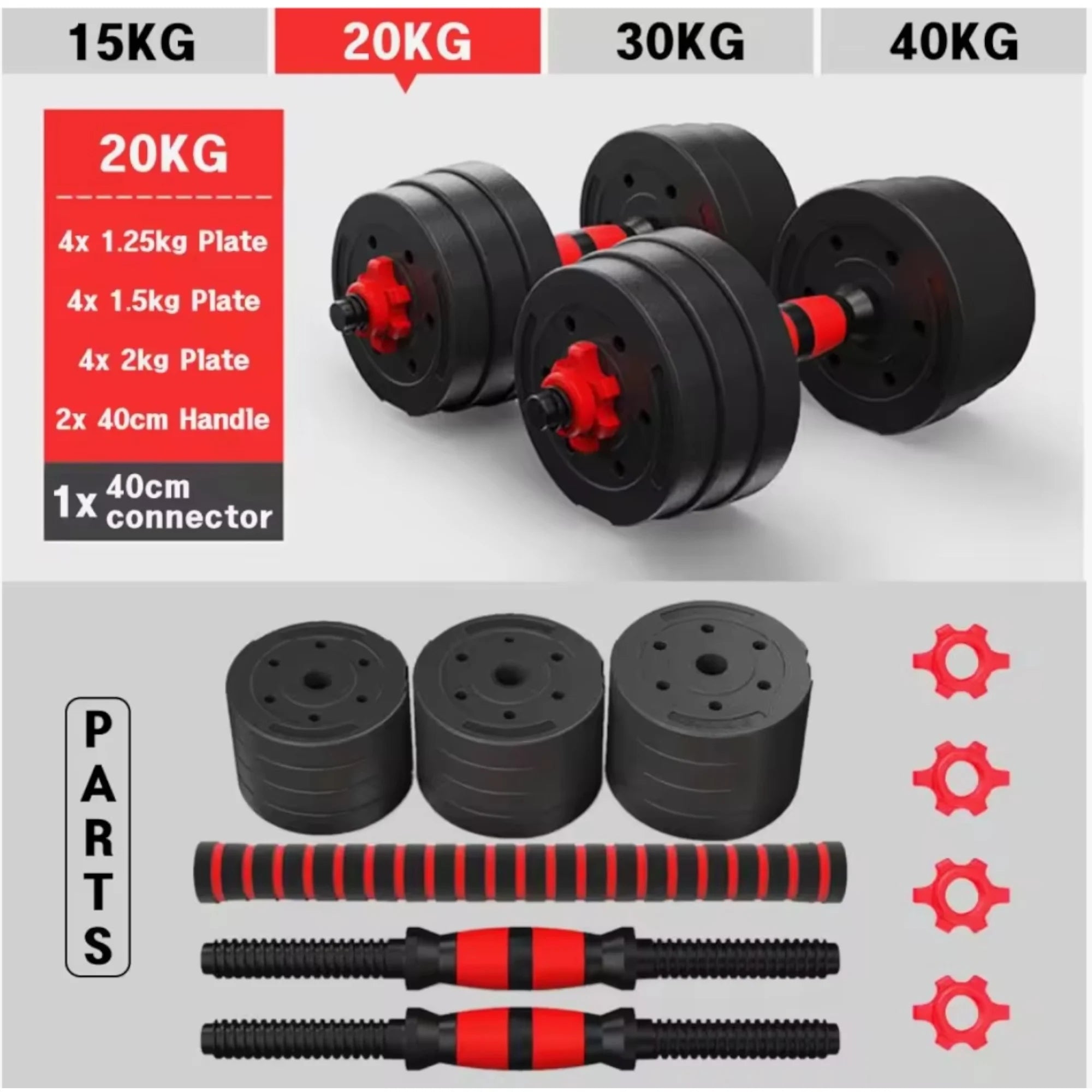 Adjustable Dumbbell/ Pesas ajustables Set 2 in 1 with Bars Multifunctional 10KG-30KG