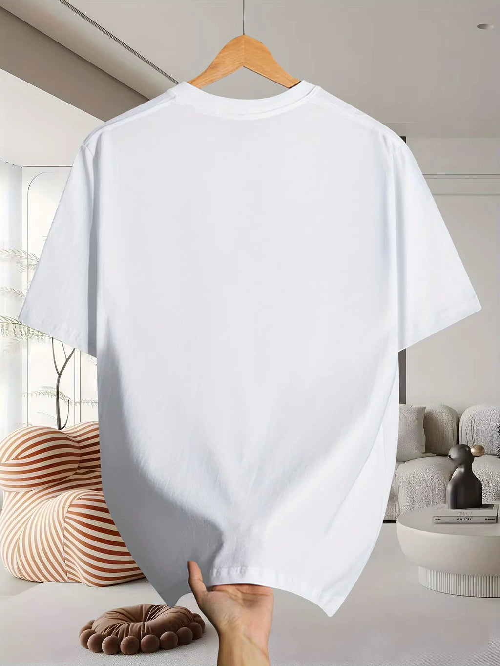 Men's 100% pure cotton fashionable casual loose retro pattern printed round neck short sleeved T-shirt top
