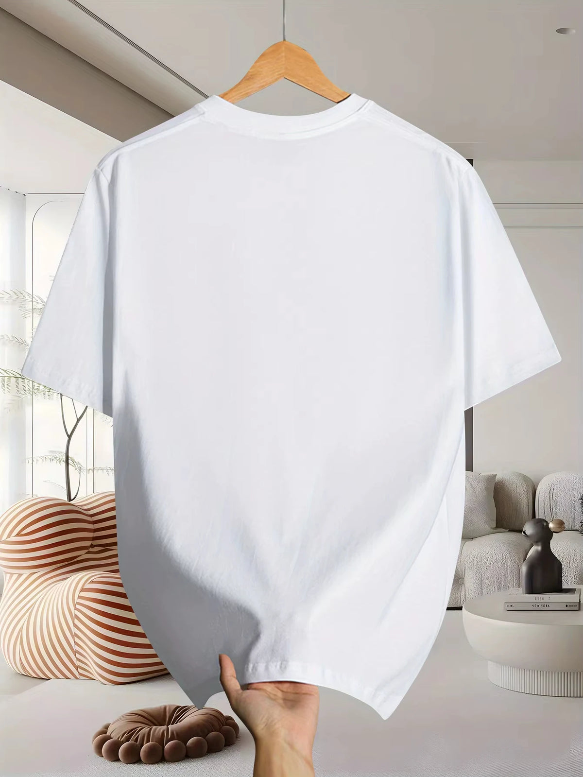 Men's 100% pure cotton fashionable casual loose retro pattern printed round neck short sleeved T-shirt top
