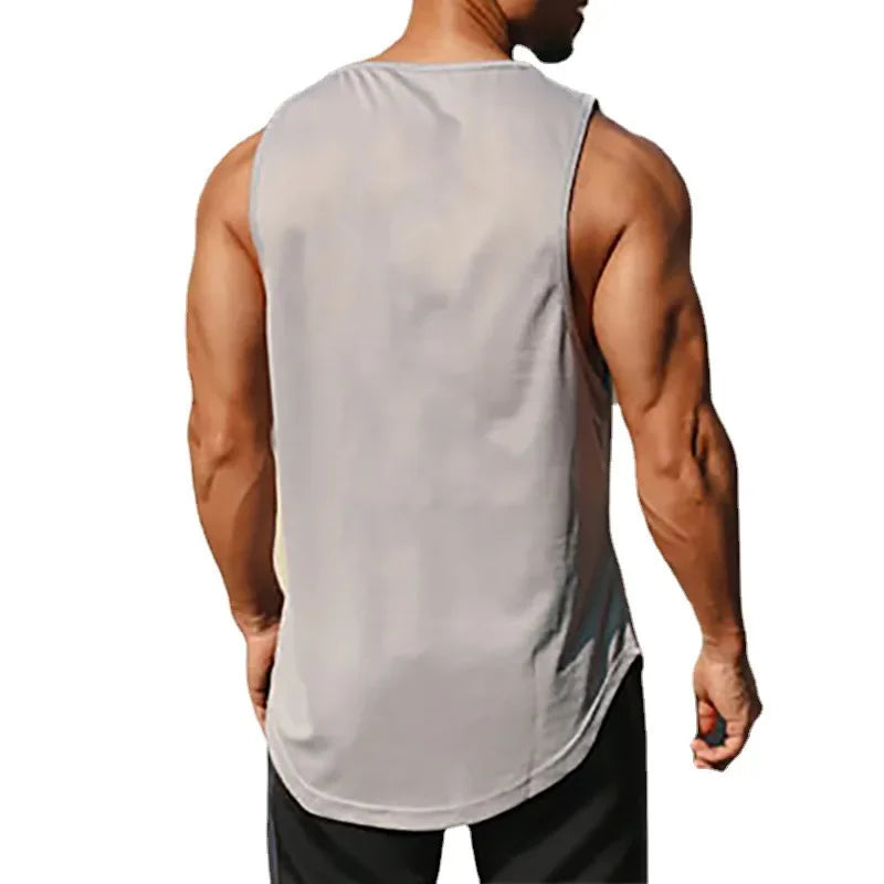Gym Fitness Bodybuilding Sport Vests Mesh Breathable Quick Dry Running Tank Tops Mens Workout Muscle Casual Elastic T-shirts
