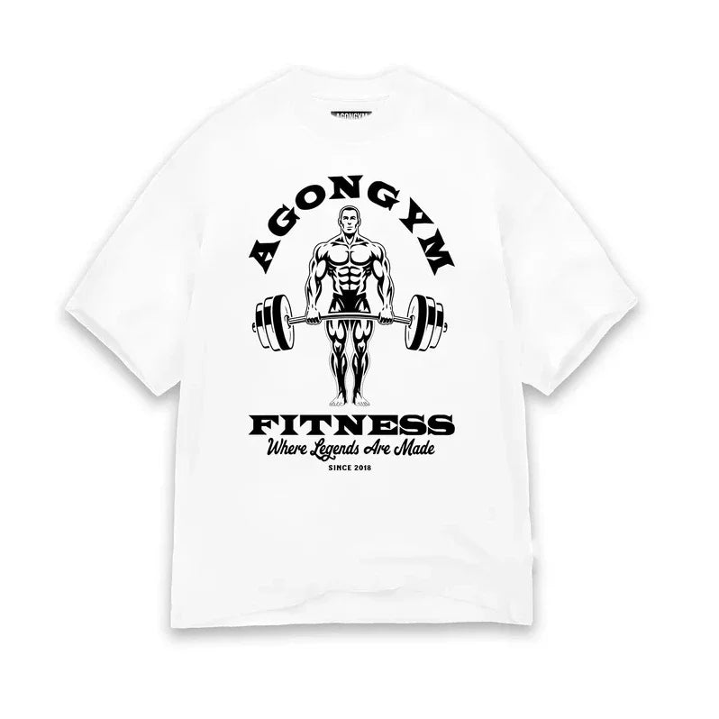 AGONGYM Men's T-Shirt Fitness Bodybuilding Graphic Tee Cotton Gym Workout Shirt "Where Legends Are Made" Casual Streetwear
