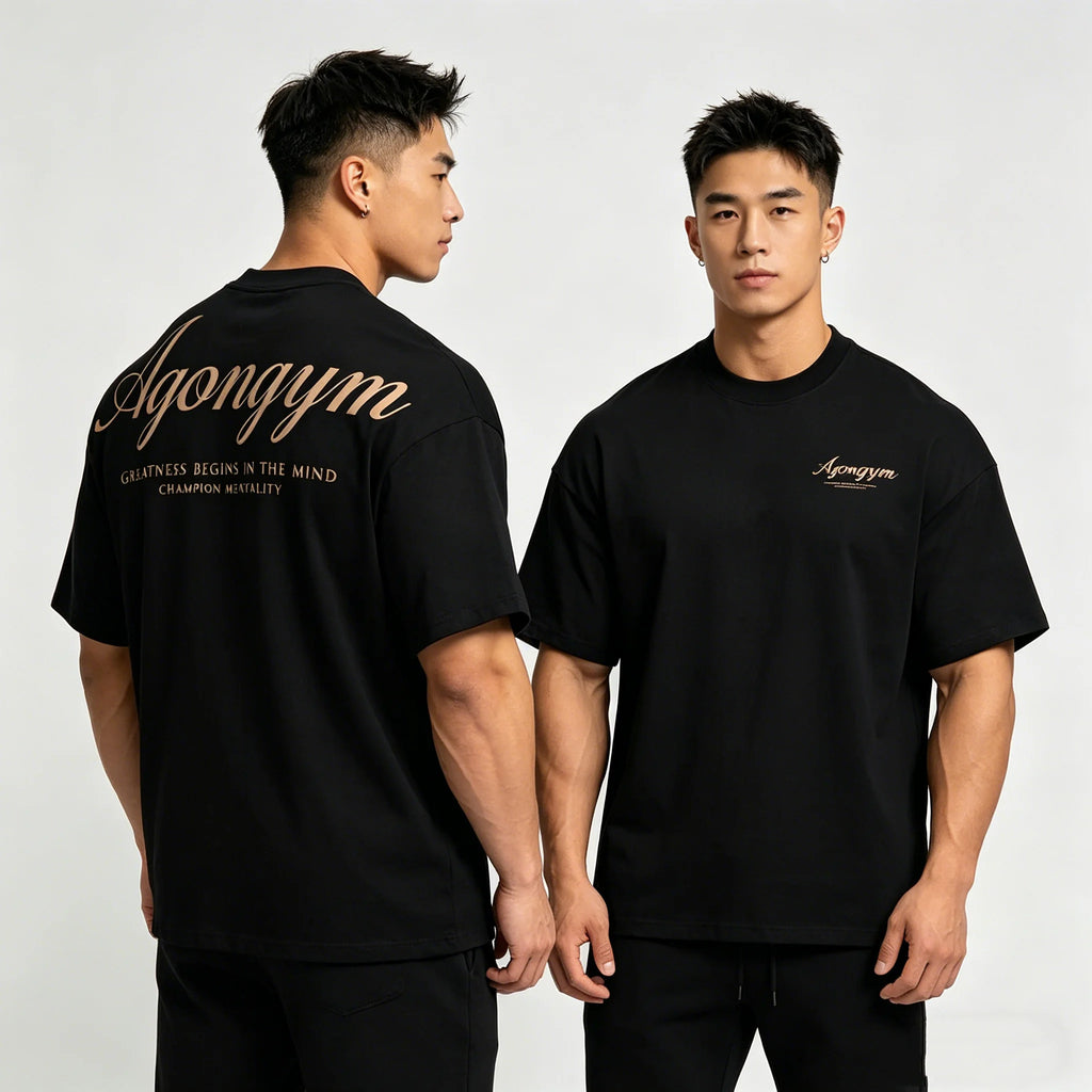 AGONGYM Oversized Loose Summer T-Shirts Short Sleeve Sport Shirts Gym Bodybuilding Fitness Mens Workout Casual Clothing