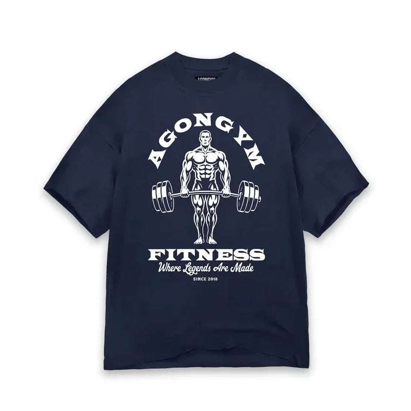 AGONGYM Men's T-Shirt Fitness Bodybuilding Graphic Tee Cotton Gym Workout Shirt "Where Legends Are Made" Casual Streetwear