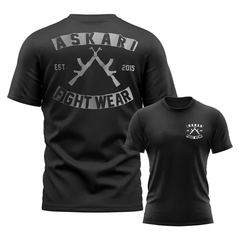 Askari Men's Boxing Fighting T-Shirt Summer Sports Fitness Breathable round Neck Short Sleeve Top for Outdoor Training