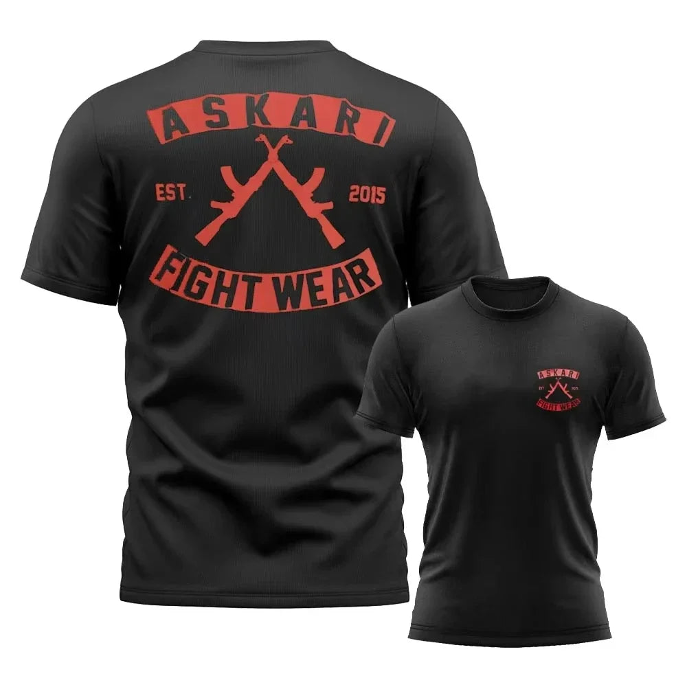 Askari Men's Boxing Fighting T-Shirt Summer Sports Fitness Breathable round Neck Short Sleeve Top for Outdoor Training