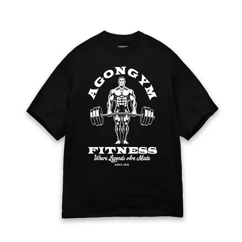 AGONGYM Men's T-Shirt Fitness Bodybuilding Graphic Tee Cotton Gym Workout Shirt "Where Legends Are Made" Casual Streetwear